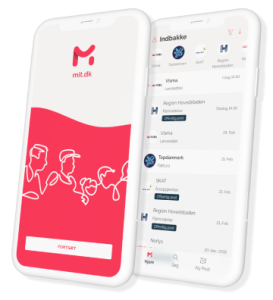 Eksempel på mit.dk loginskærm og indbakke på mobil
